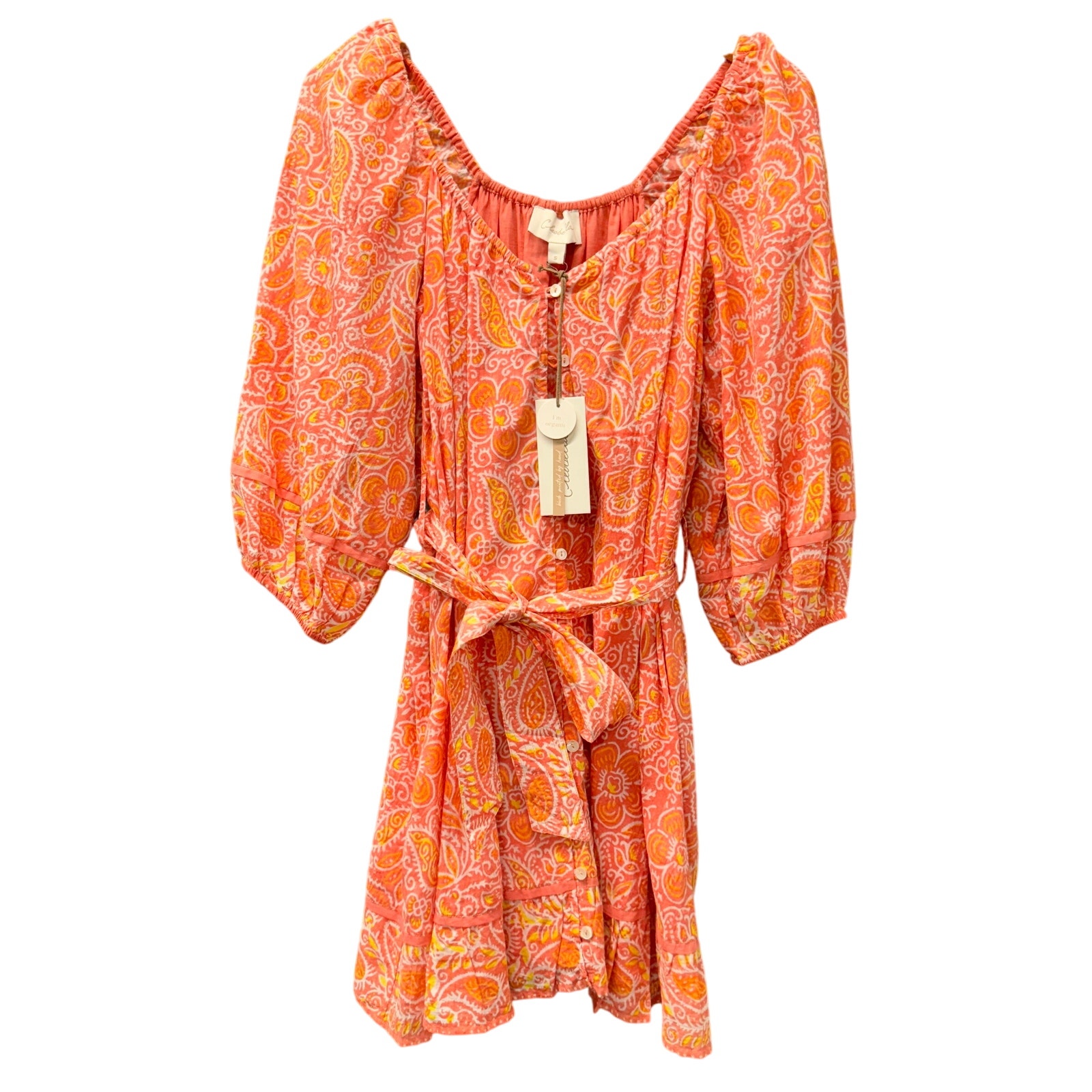 Cleobella Grace Dress Womens Small Print Floral Coral Orange Mini Belted New